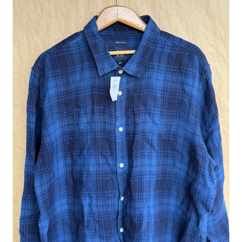 NWT Gap Shirt Mens XL Blue Linen Long Sleeve Button Up Lightweight